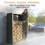 Kaminholzregal sortiQ Metall Holzlager, 90 × 165 cm, Stahl feuerverzinkt und pulverbeschichtet, DB703 Eisenglimmer, inkl. Stellfüße, korrosionsgeschützt und witterungsbeständig – Bild 5