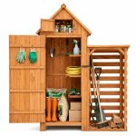 HOMAVO Gerätehaus Holz mit Kaminholzregal & UV-Schutz Pultdach, Gartenhaus Holz mit Boden, 131 × 54.3 × 179 cm, Geräteschuppen für Garten, Terrasse, Hinterhof, Rasen