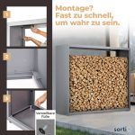 Kaminholzregal sortiQ Metall Holzlager, 130 × 145 cm, Stahl feuerverzinkt und pulverbeschichtet, DB701 Silberglimmer, inkl. Stellfüße, korrosionsgeschützt und witterungsbeständig – Bild 7