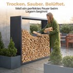 Kaminholzregal sortiQ Metall Holzlager, 170 × 145 cm, Stahl feuerverzinkt und pulverbeschichtet, RAL7016, inkl. Stellfüße, korrosionsgeschützt und witterungsbeständig – Bild 5