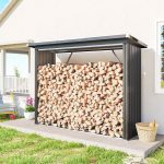 Outsunny Brennholzunterstand erhöhtes Brennholzregal mit Pultdach Schnelle Montage Kaminholzunterstand Metall Holz Lager Brennholzlager Garten Holzlager für Kaminholz Dunkelgrau – Bild 2