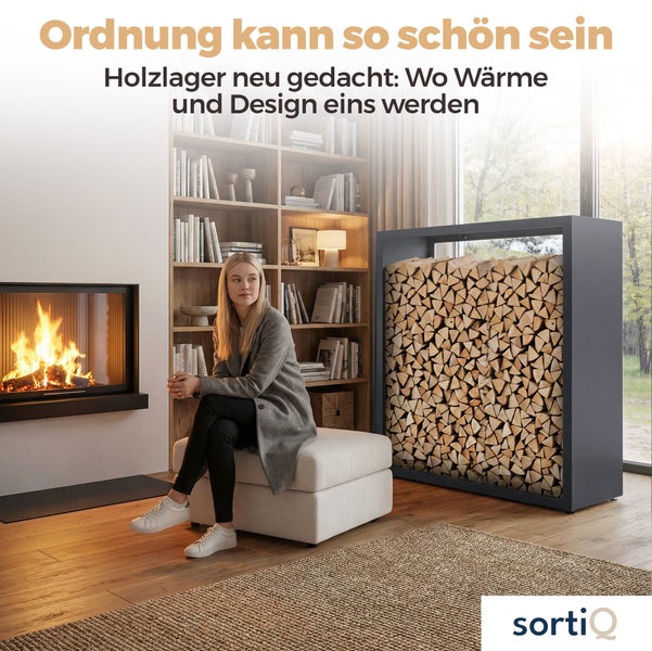 364fc14f-0c44-4931-a55f-86e4077bcbfa.jpg Kaminholzregal sortiQ Metall Holzlager, 130 × 145 cm, Stahl feuerverzinkt und pulverbeschichtet, RAL7016, inkl. Stellfüße, korrosionsgeschützt und witterungsbeständig – Bild 3