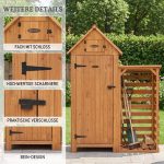 HOMAVO Gerätehaus Holz mit Kaminholzregal & UV-Schutz Pultdach, Gartenhaus Holz mit Boden, 131 × 54.3 × 179 cm, Geräteschuppen für Garten, Terrasse, Hinterhof, Rasen – Bild 3