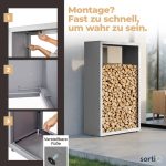 Kaminholzregal sortiQ Metall Holzlager, 90 × 145 cm, Stahl feuerverzinkt und pulverbeschichtet, DB701 Silberglimmer, inkl. Stellfüße, korrosionsgeschützt und witterungsbeständig – Bild 7