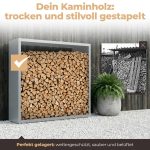 Kaminholzregal sortiQ Metall Holzlager, 130 × 145 cm, Stahl feuerverzinkt und pulverbeschichtet, DB701 Silberglimmer, inkl. Stellfüße, korrosionsgeschützt und witterungsbeständig – Bild 2