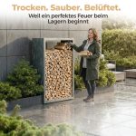 Kaminholzregal sortiQ Metall Holzlager, 90 × 145 cm, Stahl feuerverzinkt und pulverbeschichtet, DB701 Silberglimmer, inkl. Stellfüße, korrosionsgeschützt und witterungsbeständig – Bild 5