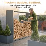 Kaminholzregal sortiQ Metall Holzlager, 170 × 145 cm, Stahl feuerverzinkt und pulverbeschichtet, DB701 Silberglimmer, inkl. Stellfüße, korrosionsgeschützt und witterungsbeständig – Bild 5