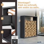 Kaminholzregal sortiQ Metall Holzlager, 130 × 165 cm, Stahl feuerverzinkt und pulverbeschichtet, RAL7016, inkl. Stellfüße, korrosionsgeschützt und witterungsbeständig – Bild 7