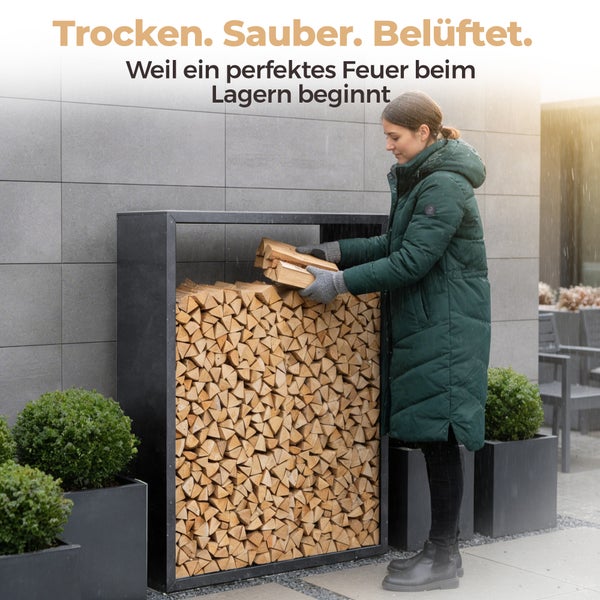 940c8639-4427-451f-9fe5-a8c725918da0.jpg Kaminholzregal sortiQ Metall Holzlager, 130 × 145 cm, Stahl feuerverzinkt und pulverbeschichtet, RAL7016, inkl. Stellfüße, korrosionsgeschützt und witterungsbeständig – Bild 5