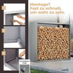 Kaminholzregal sortiQ Metall Holzlager, 170 × 165 cm, Stahl feuerverzinkt und pulverbeschichtet, DB701 Silberglimmer, inkl. Stellfüße, korrosionsgeschützt und witterungsbeständig – Bild 7