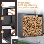 Kaminholzregal sortiQ Metall Holzlager, 170 × 165 cm, Stahl feuerverzinkt und pulverbeschichtet, DB703 Eisenglimmer, inkl. Stellfüße, korrosionsgeschützt und witterungsbeständig – Bild 7