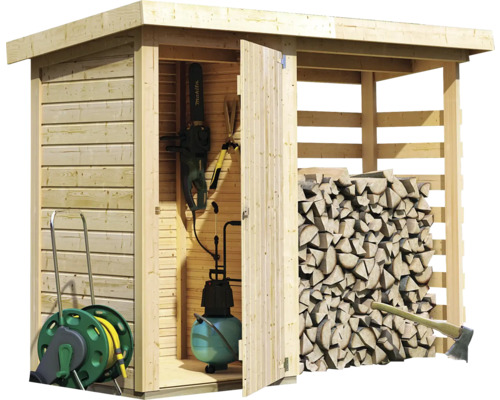 as.73794887.jpg Kaminholzunterstand Karibu mit Abstellraum, inkl. selbstklebende Dachfolie 260 x 92 x 188 cm natur – Bild 2