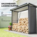 Outsunny Brennholzunterstand erhöhtes Brennholzregal mit Pultdach Schnelle Montage Kaminholzunterstand Metall Holz Lager Brennholzlager Garten Holzlager für Kaminholz Dunkelgrau – Bild 4