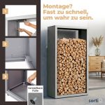 Kaminholzregal sortiQ Metall Holzlager, 170 × 145 cm, Stahl feuerverzinkt und pulverbeschichtet, DB701 Silberglimmer, inkl. Stellfüße, korrosionsgeschützt und witterungsbeständig – Bild 7