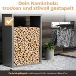 Kaminholzregal sortiQ Metall Holzlager, 130 × 165 cm, Stahl feuerverzinkt und pulverbeschichtet, DB703 Eisenglimmer, inkl. Stellfüße, korrosionsgeschützt und witterungsbeständig – Bild 2