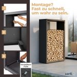 Kaminholzregal sortiQ Metall Holzlager, 90 × 145 cm, Stahl feuerverzinkt und pulverbeschichtet, DB703 Eisenglimmer, inkl. Stellfüße, korrosionsgeschützt und witterungsbeständig – Bild 7