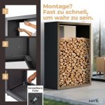 Kaminholzregal sortiQ Metall Holzlager, 130 × 165 cm, Stahl feuerverzinkt und pulverbeschichtet, DB703 Eisenglimmer, inkl. Stellfüße, korrosionsgeschützt und witterungsbeständig – Bild 7